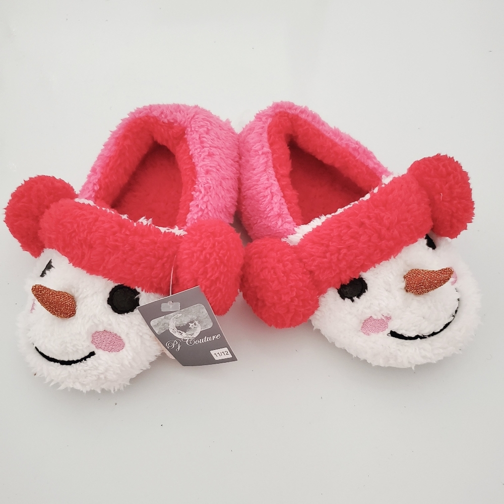 PJ Couture Red Pink White Fuzzy Snowman Slippers